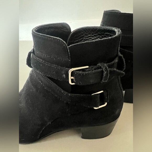 Saint Laurent Black Suede Buckle Strap Ankle Boot - Picture 8 of 14